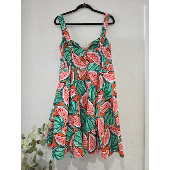 Hell Bunny Watermelon Print Summer Dress 4XL Cotton Stretch Fit & Flare - Picture 4 of 11